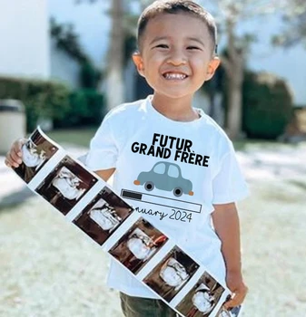 Будущий Большой брат 2024, детская футболка с французским принтом, топы для малышей, Объявление о рождении, Рубашка для малышей, Одежда с коротким рукавом