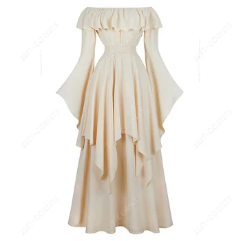 Средневековые платья для женщин, Викторианская одежда, платье эпохи Возрождения с открытыми плечами и длинными рукавами, костюм феи на Хэллоуин