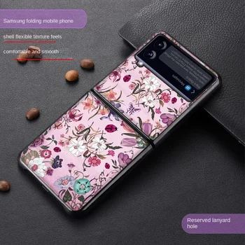 Основа Ретро Милый Цветочный Чехол для телефона Samsung Galaxy Z Flip 3-5 Г, Окрашенный Цветочный Чехол, Кожаный Жесткий чехол для ПК Z Flip3