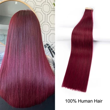 Лента ShowCoco Для Наращивания человеческих волос 100% Цвет человеческих Волос 99J Толстые Концы Дважды Нарисованный Прямой Реми 14 