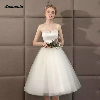 Ramanda Простое Свадебное платье без рукавов длиной выше колена Трапециевидной формы vestidos de novia 2023, Свадебные платья на бретельках