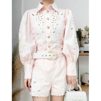 [В наличии] Мэн Цзыи с такой же новой вышитой полой высококачественной рубашкой, блузкой для женщин + шорты, модный костюм