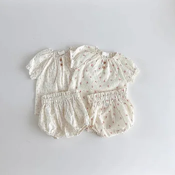 Летние Комплекты одежды для маленьких девочек от 1 до 3 лет, блузка с цветочным рисунком для новорожденных детей и шорты большого размера из полипропилена, детская одежда, костюм принцессы из 2 предметов