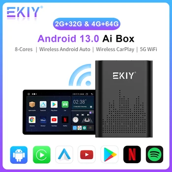 EKIY Android 13 Ai Box Беспроводной CarPlay Android Автоматический Адаптер 8 Core MediaTek 8259 2G + 32G 4G + 64G Для Автомобиля С Проводным Carplay