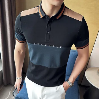 Camiseta polo de solapa masculina, color de empalme, comercio, moda, nueva 2023, camiseta de manga corta