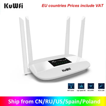 KuWFi Разблокированный Беспроводной маршрутизатор 4G LTE 300 Мбит/с Внутренний Беспроводной маршрутизатор CPE 4 шт. Антенны С портом локальной сети и слотом для SIM-карты До 32 пользователей