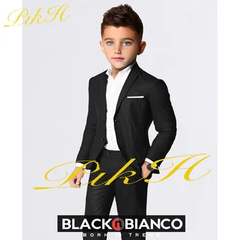 Черный костюм для мальчиков Блейзер Брюки из 2 предметов Официальное деловое платье для вечеринки Свадебный Смокинг Детская куртка costume enfant garçon