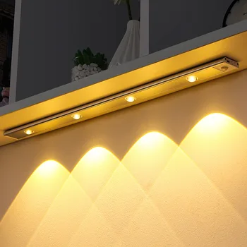 Ультратонкая светодиодная лампа 20/30/40 см, лампа для шкафа, датчик движения PIR, Беспроводной USB Перезаряжаемый ночник, освещение для кухни в шкафу