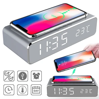 2022 Беспроводное Быстрое Зарядное Устройство СВЕТОДИОДНЫЙ Будильник Телефон Беспроводное Зарядное Устройство Зарядная Площадка Термометр Для Xiaomi iPhone 11 Pro XS Max X