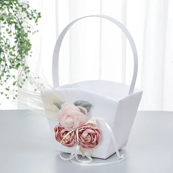 Свадебная корзина с цветами, подушка для ношения обручального кольца с ремешком для летней свадьбы, украшение свадебного стола на пляже