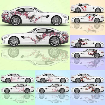 Китайская живопись тушью plum blossom art Наклейки на Кузов Автомобиля В Китайском Стиле Виниловая Наклейка На Бок Автомобиля Универсальная Наклейка На Автомобиль Из ПВХ