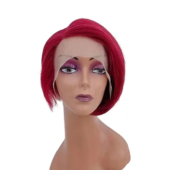 Бордовый Короткий парик-Боб, 8 дюймов, Т-образные парики из человеческих волос на кружеве для чернокожих женщин, Дешевые Цветные Парики для косплея из волос Малайзии