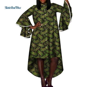Женские платья в африканском стиле дашики с рукавами-оборками, вечерние платья, Vestidos Riche, Африканские платья на пуговицах в Анкаре, Одежда WY4586