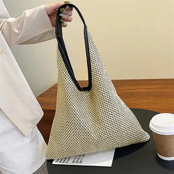 Женская плетеная сумка через плечо, однотонная универсальная сумка через плечо, сумки-ведра, женские сумки для пляжного отдыха, 1 шт.