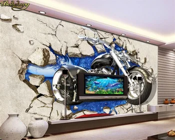 beibehang 3d трехмерная разбитая настенная живопись мотоцикл 3D обои бар ресторан ktv фон обои