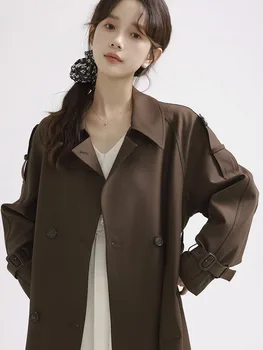 Повседневная и удобная ветровка средней длины, винтажное женское пальто для пригородных поездок, эстетический комфорт, корейская модная одежда, пальто