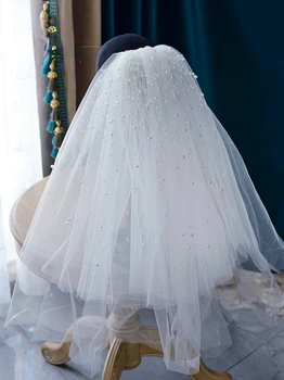 Вышитая бисером шелковая пряжа Средней длины, свадебная простая вуаль для новобрачных