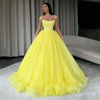 Трапециевидное желтое платье для выпускного вечера с коротким рукавом, Платья знаменитостей, Женское вечернее платье с блестками, вечернее платье с круглым вырезом и блестками 프롬 드레스