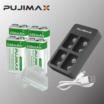 PUJIMAX 4-слотное Зарядное Устройство 9V Smart Fast Charging С литий-ионной аккумуляторной батареей 9V 650mAh Для игрушек Микрофонов Прочный