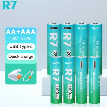 R7 Ni-Zn AAA и AA аккумулятор 1,6 V NIZN USB AAA + AA аккумуляторная батарея для игрушек фонарик AA 2800mWh AAA 1100mWh