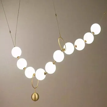 Современные подвесные светильники из молочно-белого стекла с шариками для гостиной, столовой, Дизайн ожерелья, светильники для зала ресторана
