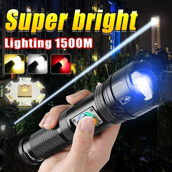 Сверхдлинный мощный светодиодный фонарик Трехцветный COB Torch light Перезаряжаемый Встроенный аккумулятор XHP199 Вспышки Походный фонарь
