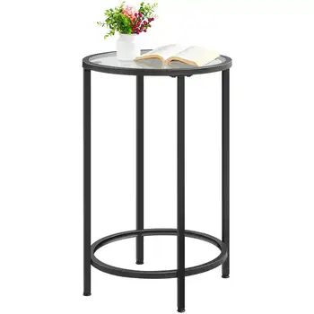 Современный круглый столик с металлической и стеклянной столешницей, черный