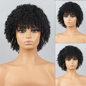 Черные Короткие волосы в стиле афро, кудрявая челка для синтетических париков из натуральных волос, косплей в стиле Лолиты, термостойкое волокно