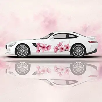 Виниловая наклейка на автомобиль в виде цветущей вишни, наклейки с изображением ветки сакуры на боку автомобиля, Универсальный размер, крупная графика автомобиля, Ливрея автомобиля