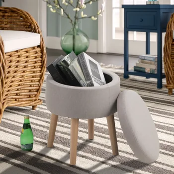 Туалетный столик для туалетного столика с ворсистой крышкой, тканевый, приставной столик, сиденье с подносом, журнальный столик с массивными деревянными ножками, бежевый