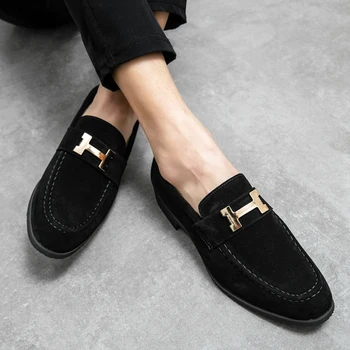 Новые черные лоферы, мужская обувь из флока, деловая коричневая дышащая однотонная обувь без застежки ручной работы, Размер 38-48