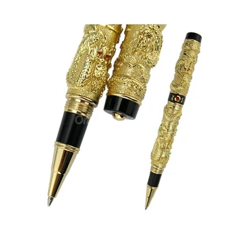 Шариковая ручка Jinhao с золотым и черным двойным Драконом, играющим в жемчуг, с тиснением, Профессиональная Канцелярская ручка для письма