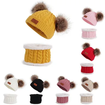 Новая детская шапка-шарф, Осенне-зимний комплект вязаных детских шапок-шарфов, Хлопковые шапки для девочек и мальчиков, Детский шарф на шею