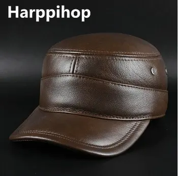 Мужская бейсболка Harppihop из натуральной кожи, абсолютно новые зимние теплые кепки из натуральной коровьей кожи, шляпы