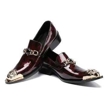 Christia Bella/ Мужские вечерние туфли из натуральной кожи в Итальянском стиле с металлическим острым носком, большие Размеры, деловые официальные мужские туфли-Оксфорды