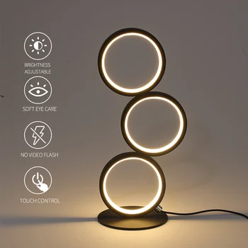 Светодиодная круглая настольная лампа для защиты глаз, современное минималистичное украшение рабочего стола в гостиной, сенсорное затемнение, прикроватный светильник в спальне, теплый