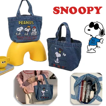 Джинсовая сумка Snoopy, мультяшная сумка для ланча, сумка для Бенто, милые собаки из мультфильма для девочек, студенческая повседневная сумка для покупок на плечо