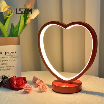 Прикроватная лампа с USB, светодиодная настольная лампа 21 см, настольная лампа в скандинавском стиле, светильник в форме сердца, Ночная лампа для спальни, украшение для чтения с регулируемой яркостью