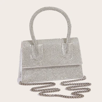 Модная женская сумка с ручкой сверху из искусственной кожи со стразами, полная бриллиантов, для свадебной вечеринки, вечерняя сумка-мессенджер, сумка через плечо с цепочкой