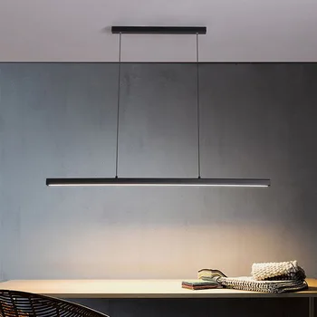 Современная светодиодная люстра в минималистичном стиле с дистанционным управлением, Умные черные обеденные столы для кухни, Креативный подвесной светильник