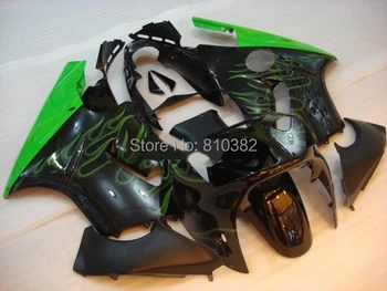 Полная крышка бака Комплект обтекателей для KAWASAKI Ninja ZX12R 2000 2001 ZX12R 00 01 Зеленое пламя, глянцевый черный комплект обтекателей + подарки SB06