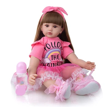 60 см Куклы-реборны для маленьких девочек, Розовая юбка-радуга, детские игрушки для кукол, Рождественский подарок