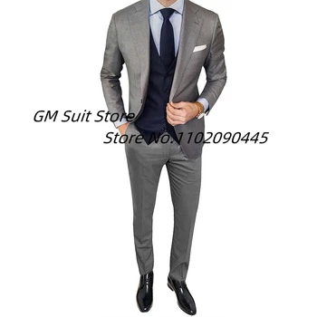 Модные костюмы для мужчин, приталенный блейзер на одной пуговице из 3 предметов для свадебной вечеринки, Смокинг, жилет и брюки