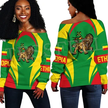 НовОмодная Африканская страна Флаг Эфиопии, толстовка в стиле Ретро с открытыми плечами, Толстовка с длинными рукавами, 3D принт, Harajuku, Женская Забавная Повседневная AG5