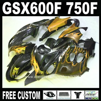 Комплект мотоциклетных обтекателей для SUZUKI KATANA GSX600F 2003-2006 золотое пламя в черном обтекателе GSX750F 03 04 05 06 HM36