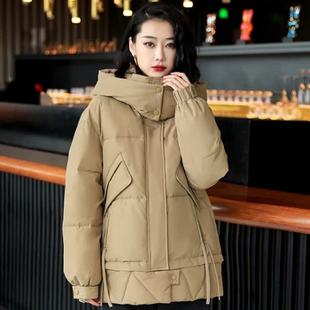 Женские зимние куртки Оверсайз 2023, новое толстое теплое пальто с подкладкой в корейском стиле, женские модные Свободные зимние парки с капюшоном