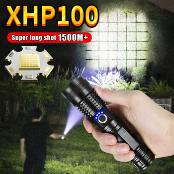 Мощный светодиодный фонарик XHP100, перезаряжаемый 4-ядерный фонарик с зумом, USB ручной фонарь для кемпинга, использования на открытом воздухе и в чрезвычайных ситуациях