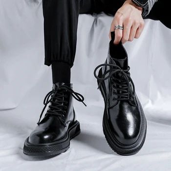 Молодежные мужские ботинки; модные ботинки Martin в британском стиле; нескользящая толстая подошва до середины верха