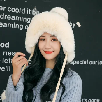 Шапка Женская Зимняя теплая вязаная шапка Осенне-зимняя Корейская мода Wild Plus, Бархатная шерстяная шапка для защиты ушей
