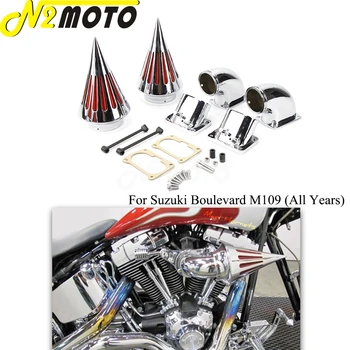 Высококачественные Хромированные Мотоциклы С Двойным Коническим Шипом Воздухоочиститель Впускной Фильтр Комплект Cruiser Для Suzuki Boulevard M109 M109R Всех Лет